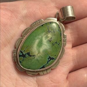 Green Turquoise Native American Sterling Silver Marked NC 925 Pendant